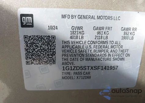 2025 Chevrolet Malibu Fwd 1Lt z USA, uszkodzony, nr VIN 1G1ZD5STXSF141957